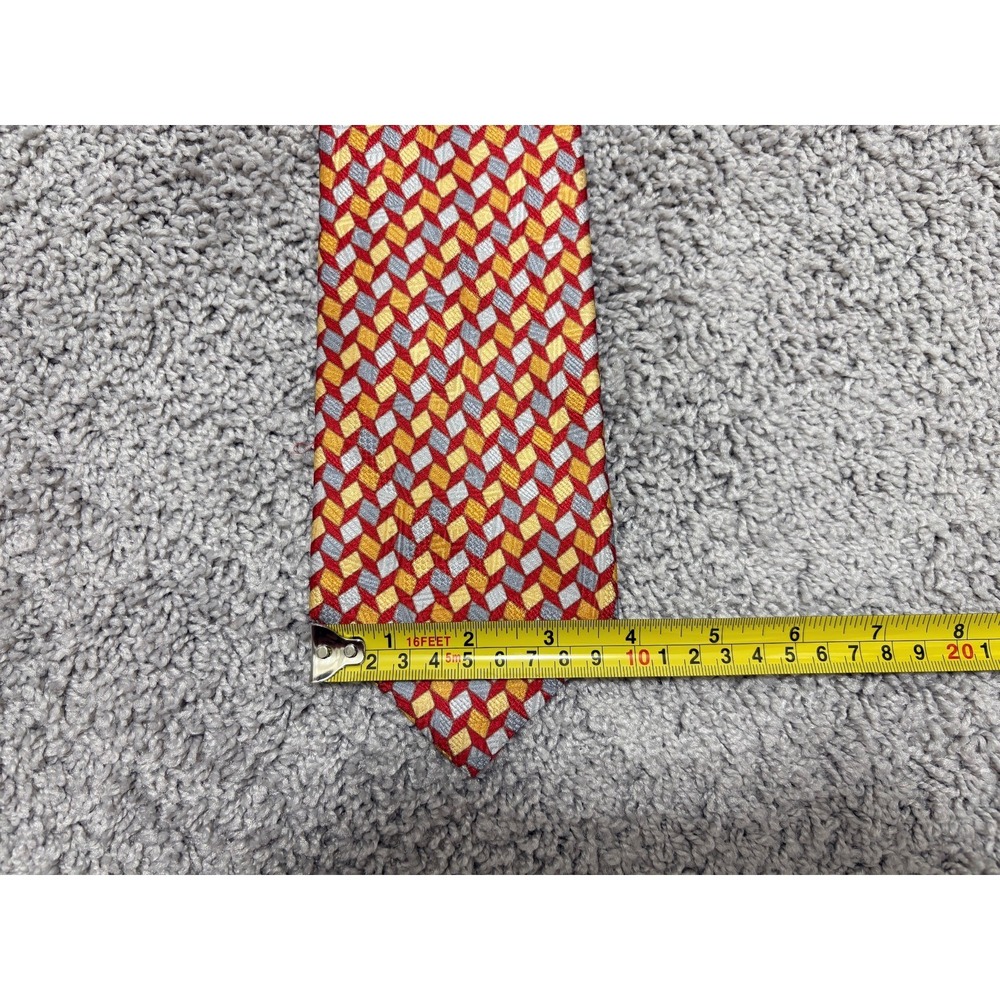 STEFANO RICCI Tie 3.75 x 59" Silk Necktie Geometric Red Orange Blue Yellow Italy - Picture 8 of 9